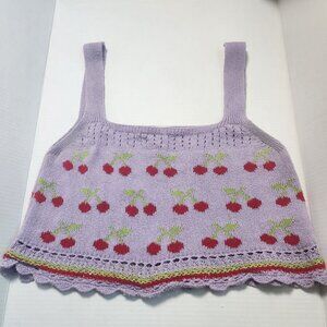 Zara Cherry Knit Crop Tank Top Lavender Fruit Sweater Size Large
